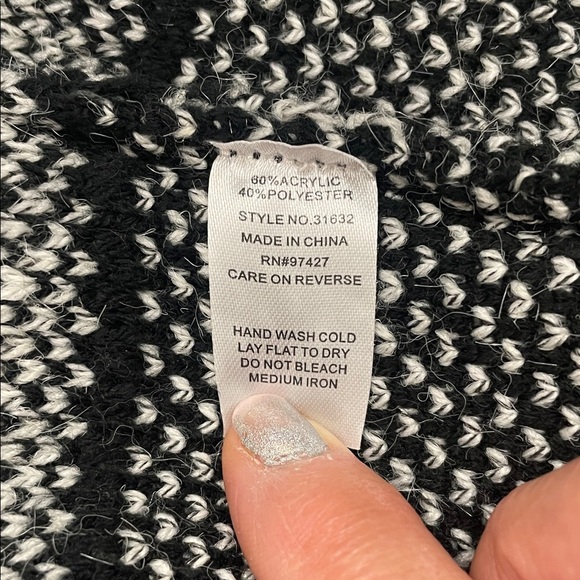 Dolce Cabo Black & White Striped Open Front Knit Sweater Cardigan Jacket Sz M - Picture 9 of 14